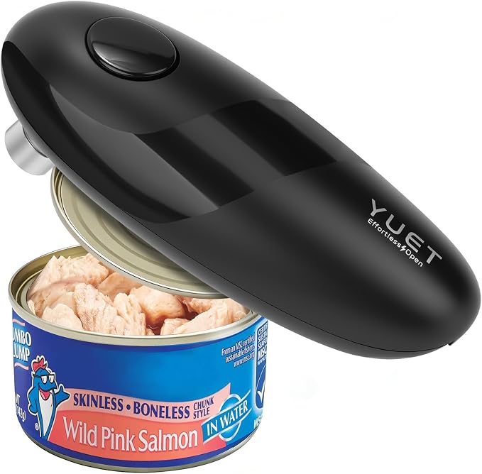 YUET Electric Can Opener, Battery Powered Automatic One-Touch Can Opener with Magnetic Lid Lifter, Universal Electric Tin Opener for Round Oval Square Cans, 4 AA Batteries Required (Not Included)