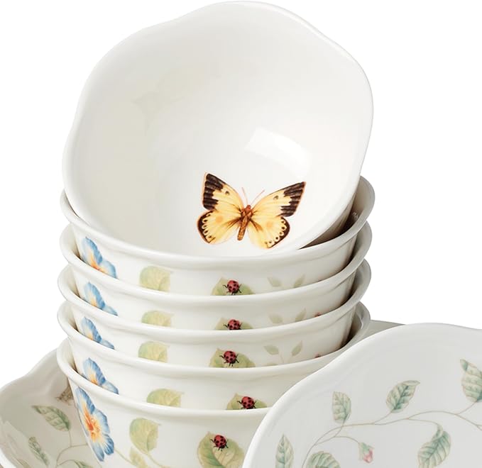Lenox Butterfly Meadow Porcelain 24-Piece Variety Bowl Set for 6 | dishwasher safe, microwave safe | includes pasta, dessert, all-purpose, and fruit bowls, 6 each | 8.75 inch diameter