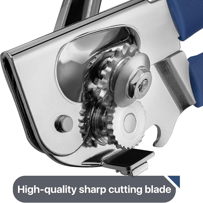 UHIYEE Commercial Can Opener Heavy Duty, Hand Crank for Large Cans, Blue | Manual Can Opener, High-Carbon Blade, Extra-Long Handle, Oversize Knob, Built-in Magnet & Bottle Opener, For #10 Cans