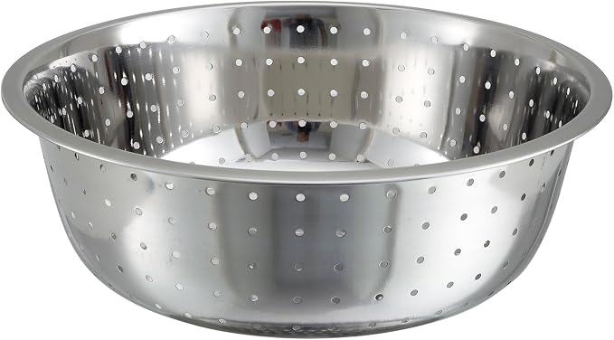 Winco Stainless Steel Chinese Colander with 5mm Holes, 15-Inch Diameter, Medium, Stainless Steel | Foodservice, Great for Draining Pasta, Rinsing Produce, Straining and Kitchen Prep