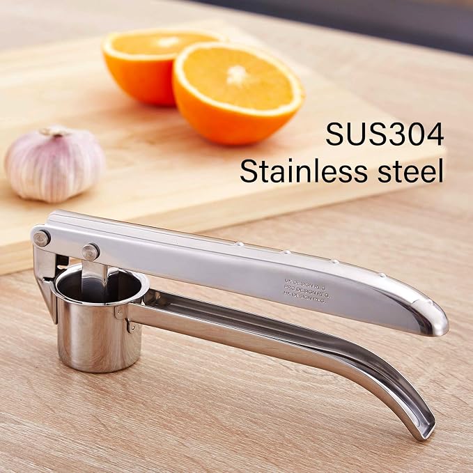 Garlic Press Stainless Steel - Premium Professional Grade Garlic Mincer, Crusher & Peeler Set - Easy Clean, Dishwasher Safe & Rust-proof (B)