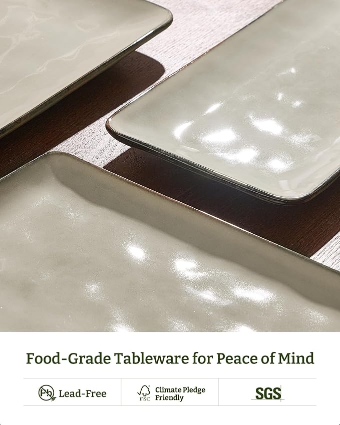 Famiware Serving Platters Set of 3 Sizes - Rectangular, Light Khaki | 15.67"/14.1"/12.6" Fine Stoneware Serving Trays for Party, Entertaining for Food, Turkey, Cheese, Microwave Dishwasher Safe