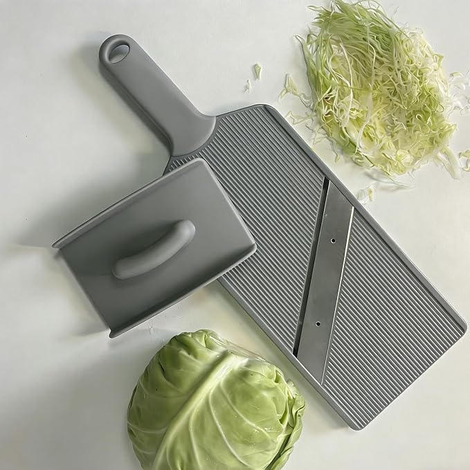 Large Cabbage Slicer, 1mm Ultra-Thin Mandoline Slicer with Safety Guard & Cleaning Brush, Stainless Steel Vegetable Shredder for Coleslaw, Sauerkraut, Salad, Onion, Potato Chips, Gray