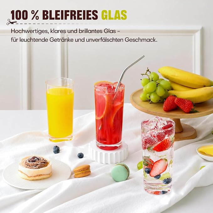 Highball Glasses Set of 6, 16oz Tall Drinking Glasses, Water Glass for Kitchen, Tom Collins Glasses, Mojito Glass Cups, Cocktail Glasses for Bar Glassware