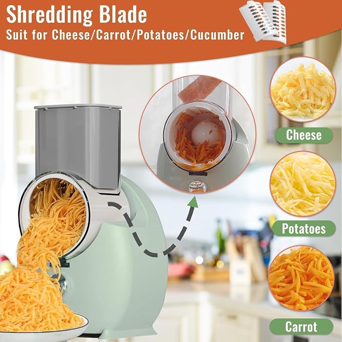 Electric Cheese Grater for Block Cheese,Home Kitchen Electric Grater | 3 Interchangeable Blades,One-Touch Control,Safety Push Bar,Salad Shooter Electric Slicer & Shredder for Veggies Fruits Nuts