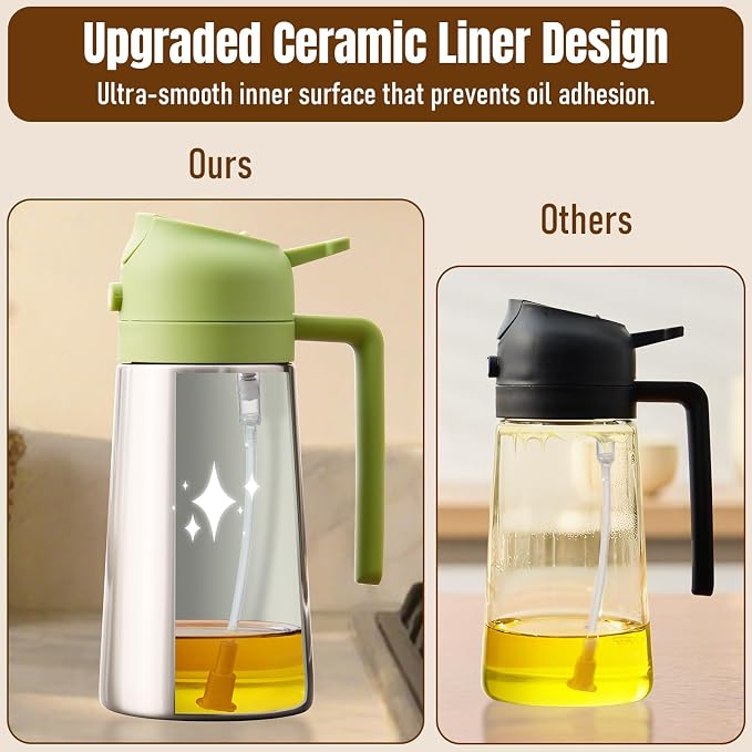 PARACITY Oil Sprayer and Pourer, 16 fl oz Stainless Steel Oil Dispenser | 2-in-1 olive oil spray bottle with ceramic-coated interior for daily kitchen cooking, air fryer, BBQ, salads, and baking.