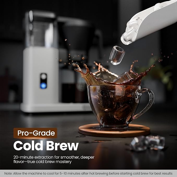 Kismile SCA-Certified 8 Cup Drip Coffee Maker, Pour Over Coffee Machine with 3s Instant Heat 197–205℉, Adjustable Flow Control, Removable Water Tank, Deep Cold Brew & 40 Min Keep Warm (Silver)