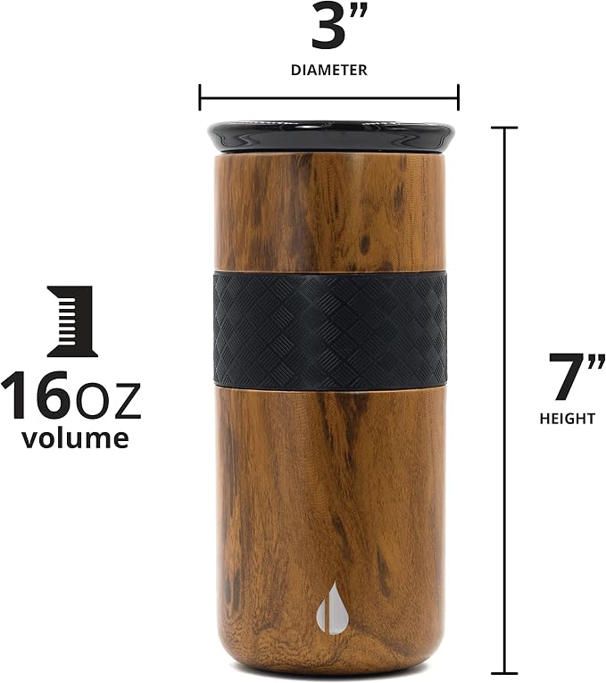 Elemental Artisan 16oz Triple-Wall Insulated Coffee Tumbler w/Ceramic Lid | Triple Wall Coffee Travel Mug, Reusable Stainless Steel Coffee Tumbler; Thermal Coffee Cups for Hot (6 Hrs) & Cold (18 Hrs)