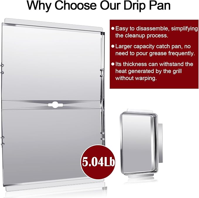 Hiorucet Adjustable 24''-30'' Grill Drip Pan Kits for Dyna Glo DGF493BNP, DGF510SBP, Backyard Grill BY13-101-001-12, Grease Tray and Heat Plate Shields for Dyna Glo Grill Replacement Parts 5 Burner.