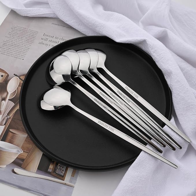 Silver Silverware Set, 24-Piece Stainless Steel Flatware Set Service For 6, Mirror Polished Tableware Cutlery Set Knife Fork And Spoon For Home & Restaurant, Dishwasher Safe