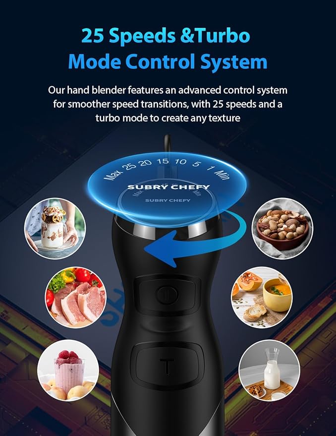 2025 New 1000W Immersion Blender Handheld – 25-Speed, Stainless Steel, Hand Blender, Corded Hand Mixer with Heavy-Duty Copper Brushless Motor & Gift Box (Slive)