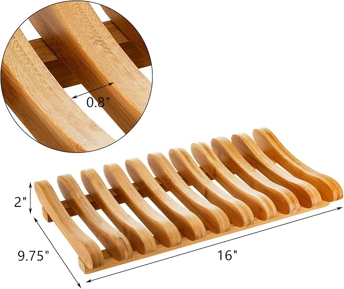 Frcctre Bamboo Dish Drying Rack, 10 Slots Bamboo Cabinet Plate Stand Dish Drainer Wooden Plate Rack Pot Lid Holder Kitchen Dish Plate Storage Organizer for Countertop Cabinet