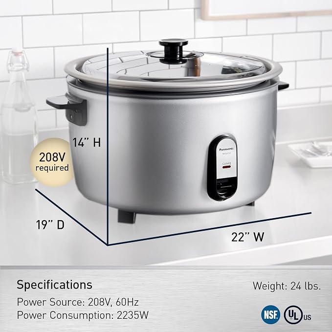 Panasonic Commercial Electric Rice Cooker, 208V Extra-Large Capacity 80-Cup (Cooked), 40-Cup (Uncooked) with One-Touch Operation - SR-GA721L - Silver