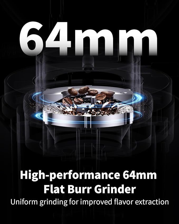 SHARDOR 64mm Flat Burr Coffee Grinder, 100 Settings, Anti-Static, White | Electric Bean Grinding, All-Metal Chamber, Portafilter Holder,Precision Timer, LED Display, 260W, Silicone Bellows, 120V Only