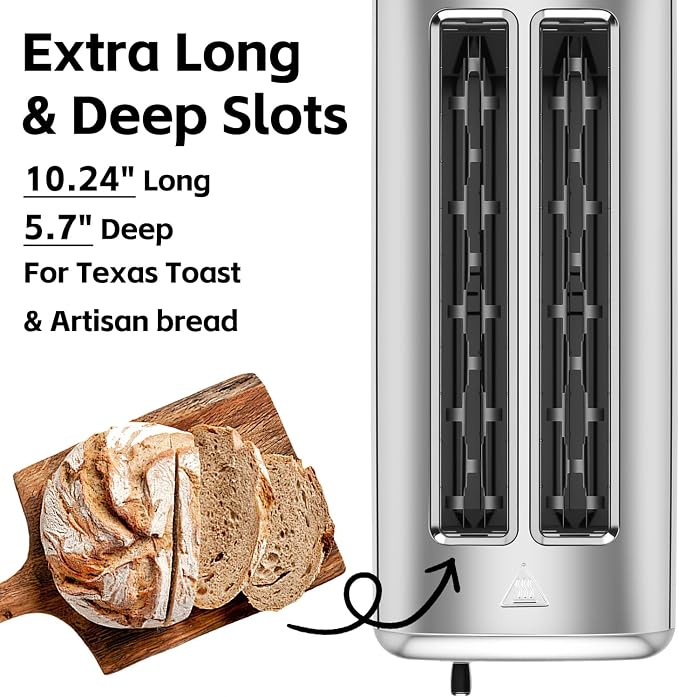 4 Slice Toaster, CUSIMAX Long Slot Toaster for Sourdough, Stainless Steel | High-Lift Quick Glance, Bagel, Defrost & Cancel, 9 Browning Levels, Extra-Long Slots Fit Artisan Bread & Thick Texas Toast