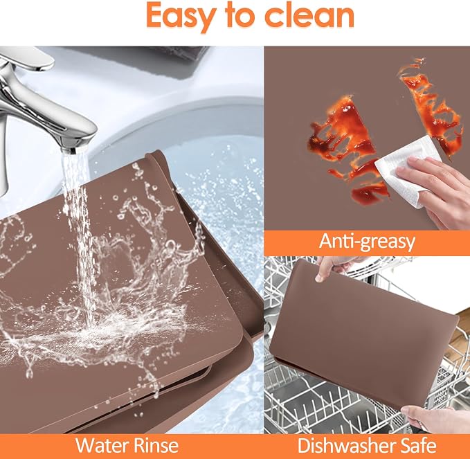 Silicone Coffee Maker Mat with Lip for Countertops, 15.7'' x 11.8'', Brown | Multi leak-proof coffee tray for countertop, non-slip silicone mat fits most coffee makers & espresso machines, wipe-clean