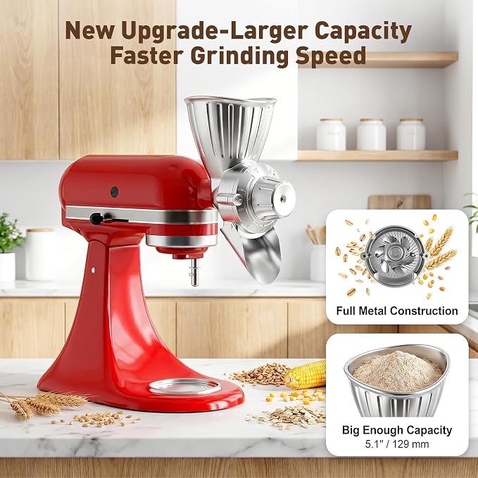 COFUN Grain Mill Attachment for Kitchen Aid Mixer | 9 Adjustable Levels All Metal Flour Mill, Fit for Wheat, Corn, Oats, Buckwheat, Millet, Coffee Beans & Dry Low-Oil Grains