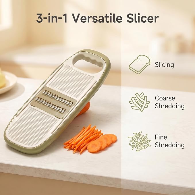 NACOLUS Handheld Mandoline Slicer for Kitchen,3 Blades with Hand Guard | cute kiwi style vegetable slicer,3 blades,slice/shred,self stores blades,safety guard,Perfect for small kitchens,gifts