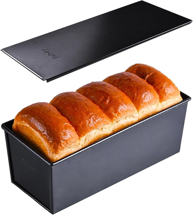 Commercial Pullman Loaf Pan with Lid, 2.2Lb Aluminum Dough Capacity Non-stick Rectangle Flat Toast Box for Oven Baking 13.6"×5.4"×4.7"(Black)