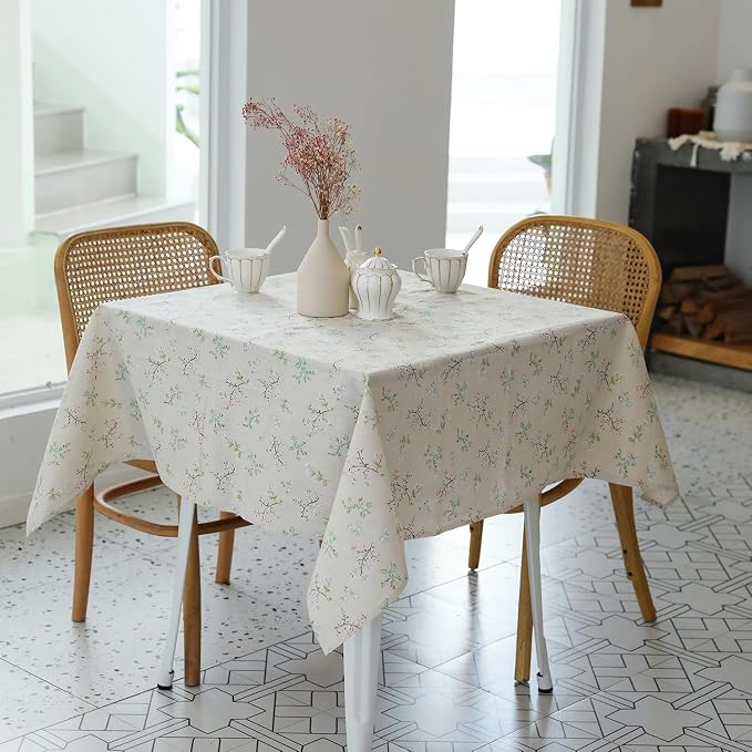 Pastoral Square Tablecloth - 52 x 52 Inch Table Cloth - Washable Table Cover with Dust-Proof Wrinkle Resistant for Restaurant, Picnic, Bistro, Indoor and Outdoor Dining, Gardenia