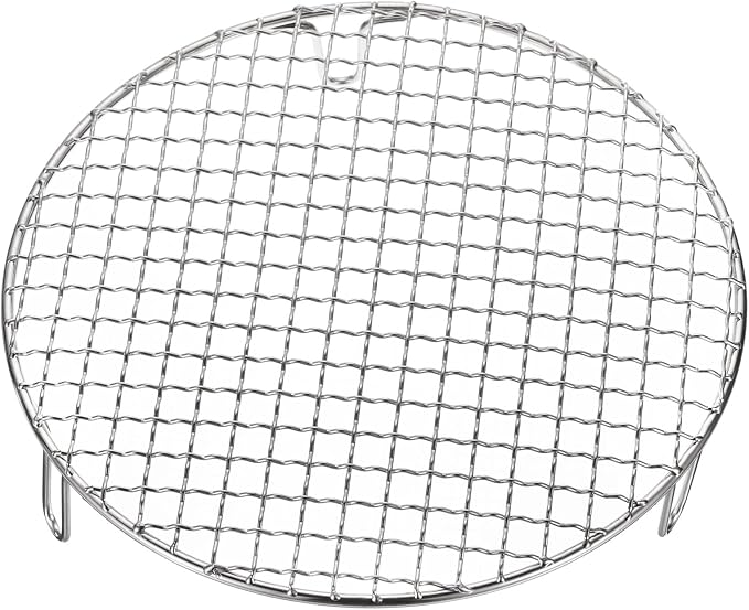 HARFINGTON Round Cooking Rack 9.8-inch Stainless Steel Cross Wire Barbecue Grill Net with 50mm Legs for Cooking Baking Steaming BBQ