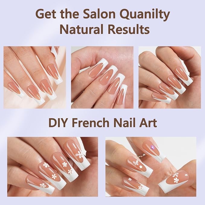 Misssix 150Pcs Deep French Tip Press on Nail Long Square Gel Fake Nails | No Need to File 3 in 1 Tips Pre-lasting, White French Nail Tips for Nail Art DIY 15 Sizes