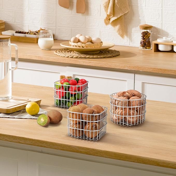 304SS Fruit Basket 1.5L Kitchen Storage Colander Produce Holder | 304 stainless steel, rust-resistant, breathable mesh, quick drainage, versatile countertop organizer, compact modern, durable