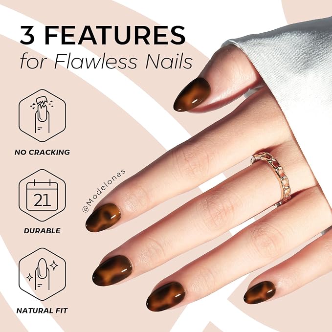 modelones Leopard Print Short Press on Nails, Oval Fake Nails Kit | Press Ons with Nail Glue, Adhesive Tabs, Nail File, Prep Pad, Manicure Stick, 32Pcs 16 Sizes, Fall Women Girl Gift