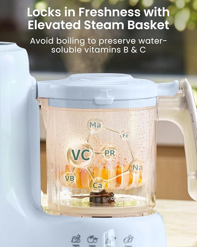 Grownsy Baby Food Maker, Steamer & Blender Baby Food Processor, Blue | BPA-Free Elevated Steam Basket, Healthy Homemade Baby Food Purees, Starting Solids & BLW, Baby Feeding Essentials, 6+ Months