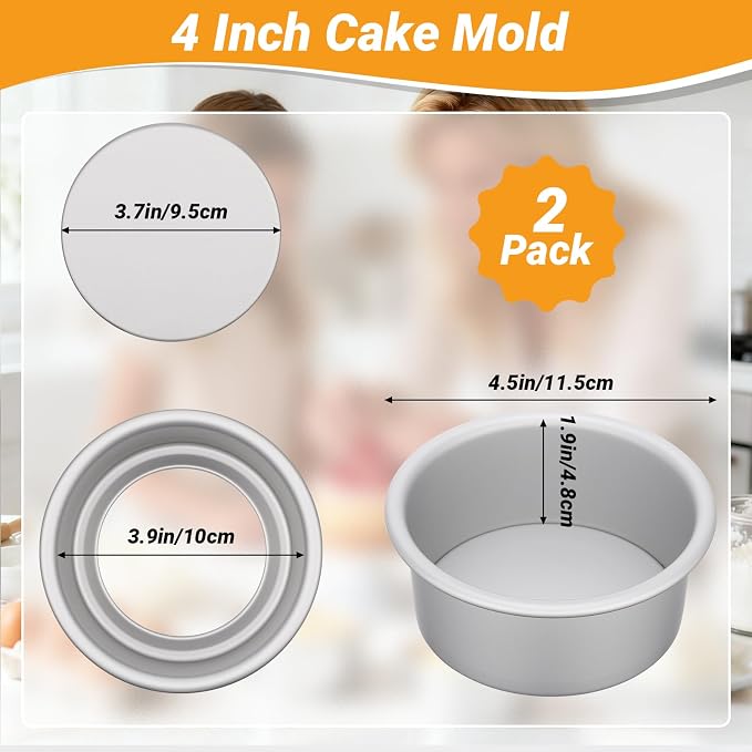 Beasea 4 Inch Cake Pan, 2 Pack Aluminum Alloy Mini Round Cake Pans with Removable Bottom, Cheesecake Tin Mold for Baking Oven Bakeware