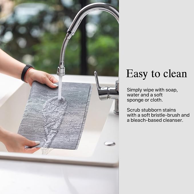 Placemats Set of 6 - Easy Clean Woven Vinyl Placemat for Dining Table, Indoor/Outdoor Place Mats, Washable PVC Table Mats（Gray）