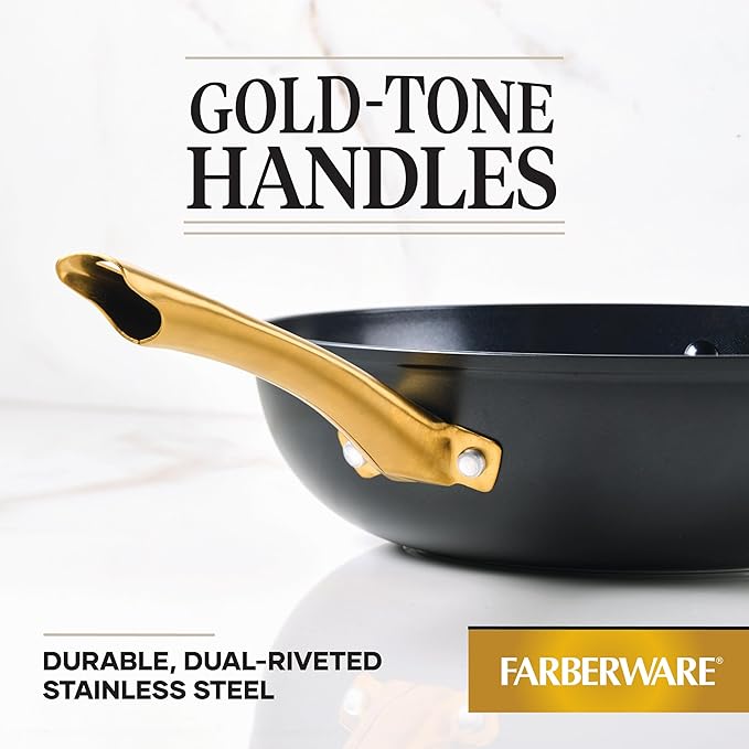 Farberware Forged Induction Ceramic Nonstick Stir-Fry Pan with Helper Handle, Dishwasher Safe, Suitable for All Stovetops, 12.25 Inch Wok Pan - Black