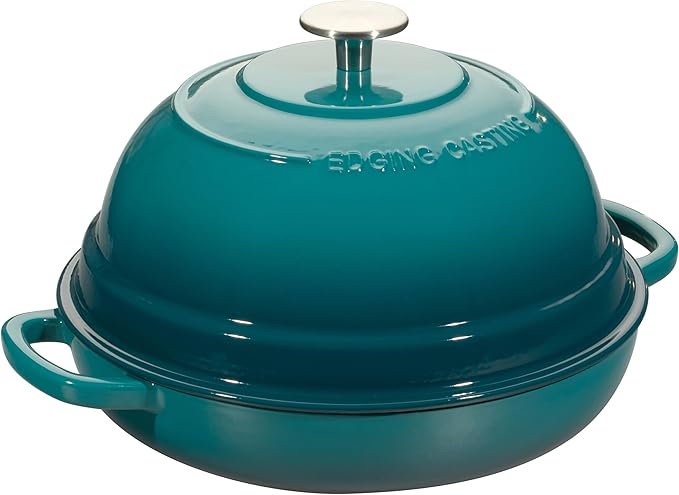EDGING CASTING Enameled Cast Iron Dutch Oven Pot with Lid, Round Bread Oven for Homemade Sourdough Bread Baking, 6 Quart, Darkcyan