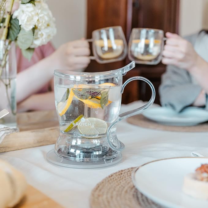 GROSCHE Aberdeen Smart Tea Maker BPA-Free Tea Infuser Clear 34 oz (1000 ml) | Drip-Free Bottom Dispenser, Coaster, Easy Brewing, Simple Cleanup, Tritan Build, Loose-Leaf Steeping, Stylish Design