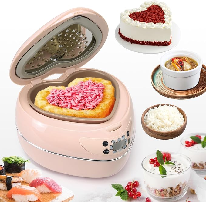 Peach Heart Shape Rice Cooker 8 Cup Cooked, 4 Cup Uncooked Rice, Multifunctional Pink Rice Cooker, 300w, with Preset Timer, 1.8L (Light Pink)