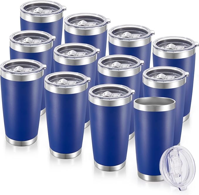 20 oz Tumblers Bulk Stainless Steel Tumbler with Lid Double Wall Vacuum Insulated Coffee Mug 20oz Powder Coated Cup for Hot and Cold Drinks (Blue, 12 pack) | Blue, 20oz Insulated Coffee Mug, Double Wall Vacuum, Powder Coated Cup, for Hot and Cold Drinks