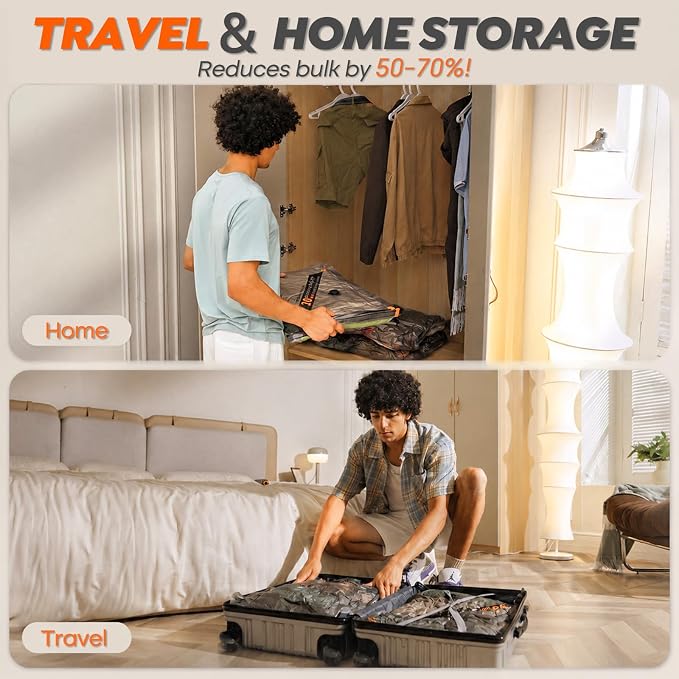 Rechargeable Wireless Pump Travel Storage Bags Set - 15 Pack Small Size Vacuum Bags for Travel & Home, Space-Saving Compression Packing for Clothes, Suitcase Luggage