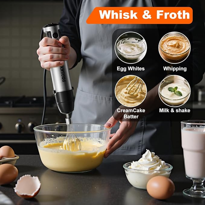 Immersion Blender Handheld 1200W, 20-speeds, 5-in-1 Handheld Mixer | Mining Beaker,Chopper,Whisk, Frother and Stick Blender Suitable for Kitchen, Protein Shakes and Baby Food - Black