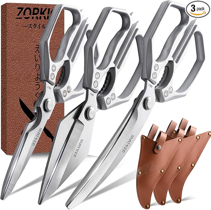 Kitchen Scissors Set Silver 3PCS, Heavy Duty Poultry Shears Kitchen Shear for Food Chicken Scissor All Purpose,Japan Meat Cutting Scissors, Bones Food Cooking Shears, Gifts for Men Women Mom Dad