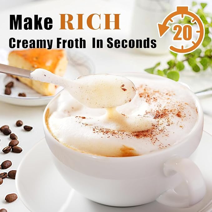 Rechargeable Milk Frother Handheld Electric Frother Wand Coffee Foam Maker with 2 Stainless Stee Whisks & 3 Speeds,Drink Mixer Handheld for for Latte, Cappuccino, Hot Chocolate, Matcha, Egg (White)