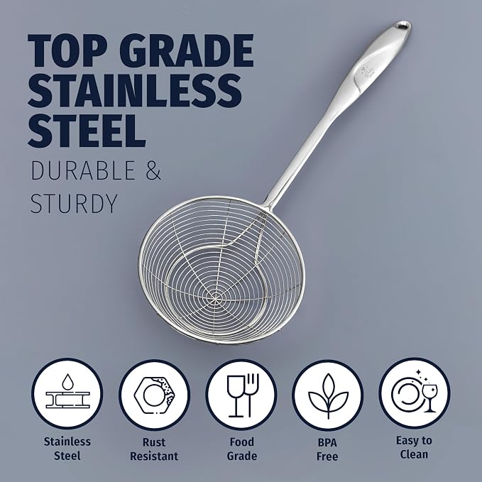 Zulay Kitchen Stainless Steel Skimmer Strainer Ladle | 15” Large Straining Spoon for Frying, Boiling & Blanching - Durable, Rust-Resistant & Heat-Proof Kitchen Tool