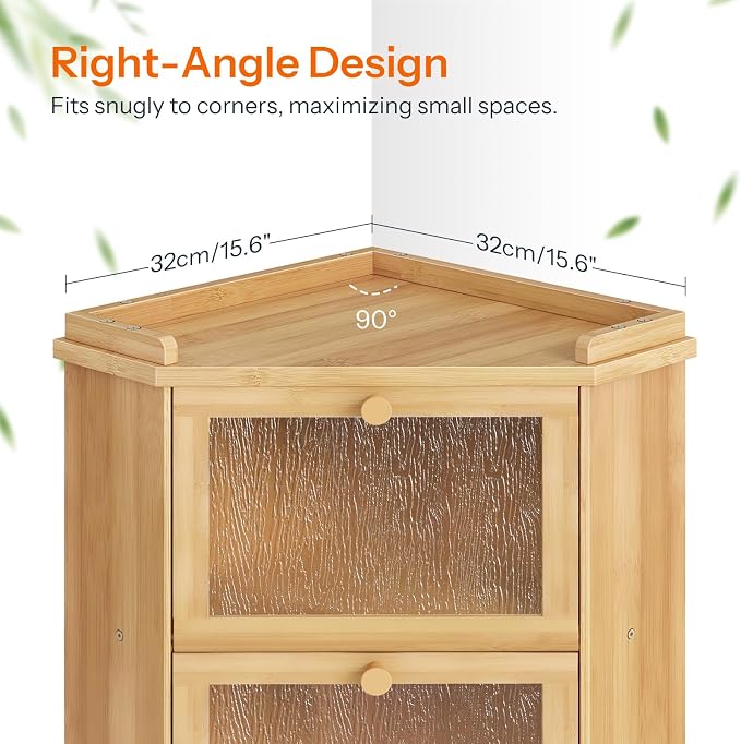 HOOBRO Bread Box, Corner Bread Box for Kitchen Countertop, 2-Tier Bamboo Bread Box, Food Storage Box, Bread Storage Container with Shelf, Bread Bin for Kitchen, Dining Room, Natural YL19MB01