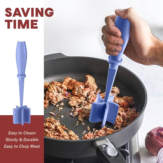 2Pack Meat Chopper Upgrade Hamburger Smasher, Masher for Ground Beef | Heat Resistant, Food-Grade Nylon, for Ground Turkey/Chicken and More, Non Stick Mix Grinder, Dishwasher Safe, Purple