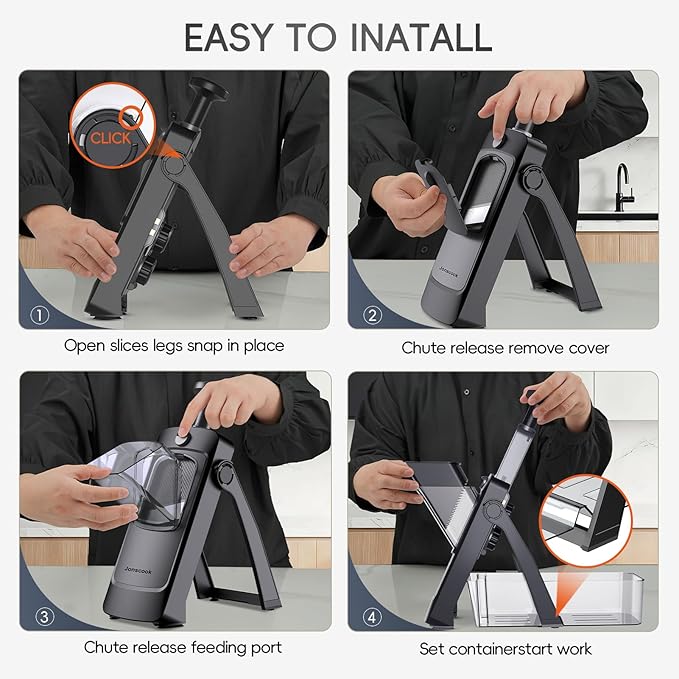 Jonscook 7-in-1 Safe Mandoline Slicer for Kitchen, Vegetable Slicer with Container, Veggie Chopper Cutter, Upgraded Tray & Stainless Steel Grater & Basket & Lid & Cleaning Brush (Black Knight Pro)