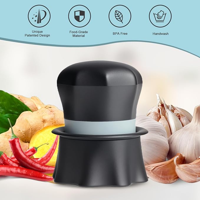 Garlic Crusher, Garlic Press Also for Ginger, Nuts, Chili, Herbs, Twist Mincer Easy Squeeze Manual Press Peeler with Peeler And Scraper, Easy to Clean