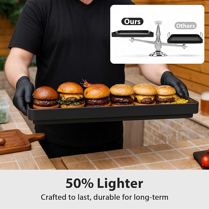 Utheer 16.3 x 13 Inch Cast Iron Aluminum Griddle for Gas Grill & Stove Top | Universal Cast Iron Aluminum Flat Top Griddle With Dual-sided Cooking for Outdoor，Barbecue, Kitchen and Camping