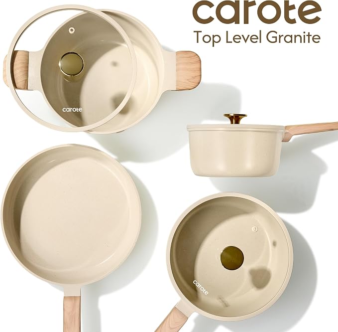 CAROTE Ceramic Nonstick 1.5Qt & 2.5Qt Sauce Pan Sets with Lid | Kitchen Non Toxic Cookware Set with Stay-cool Handle, All Stovetops Compatible, PFOA Free, Easy to Clean
