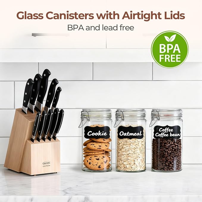 ComSaf Glass Pantry Jars with Airtight Lids 34 oz 3 Pack Coffee Canisters | Flour sugar rice, Sourdough pickling, Pantry organization, Pickling fermenting, Sourdough starter, Cabinet organization