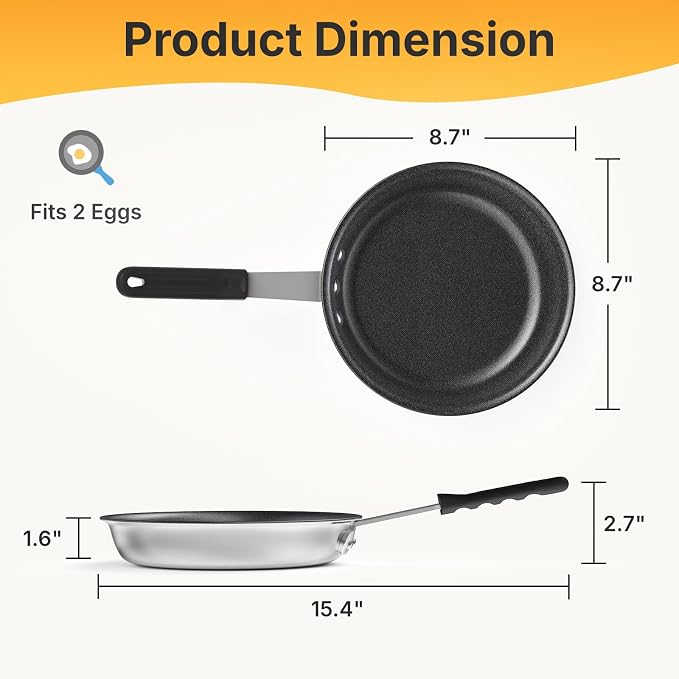 NEWBULIG Nonstick Frying Pan, 8 Inch Heavy-Gauge Aluminum Skillet with Ceramic Nonstick Coating & Stainless Steel Base for Induction, Electric, Gas, Oven Safe, Black Hanging Handle | Aluminum body even heating, steel handle silicone grip, oven safe 392...