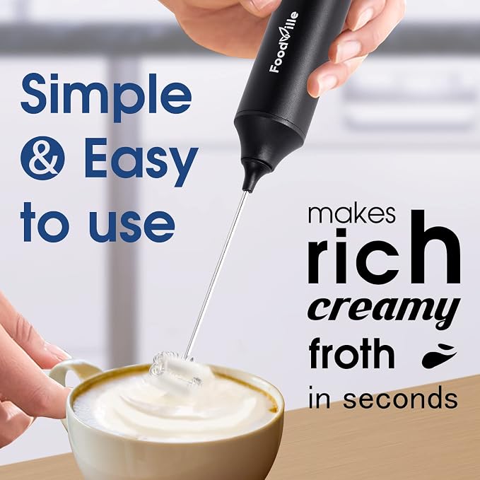 MF05 Rechargeable Milk Frother USB Charging Handheld Foam Maker with Stainless Balloon Whisk for Cappuccino, Latte, Bulletproof Coffee, Keto Diet, Protein Powder, Matcha (Black)